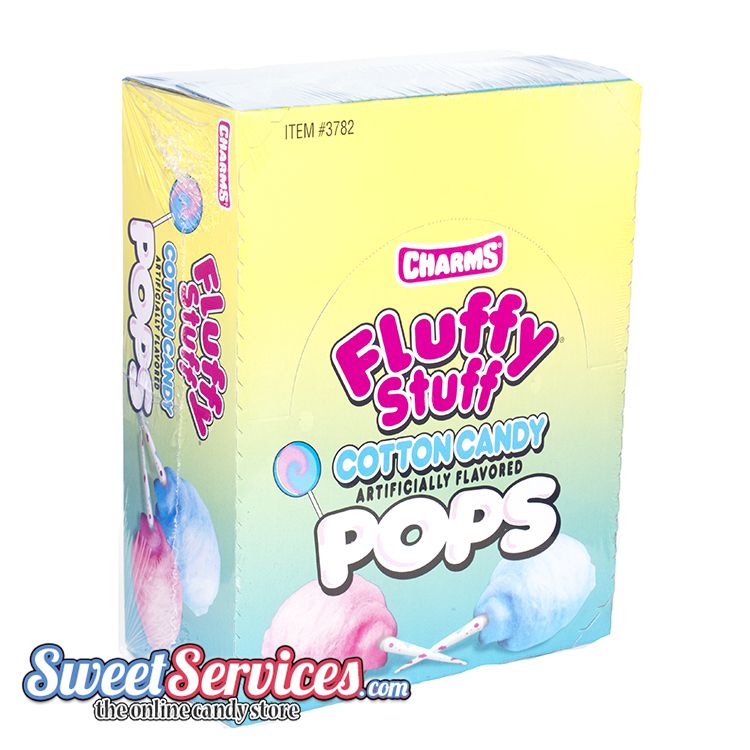 Charms Fluffy Stuff Cotton Candy Lollipops- (Pack of 48)