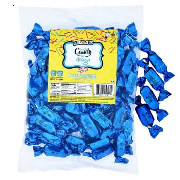Zazers Blue Foiled Raspberry Candy: 1LB Bag 