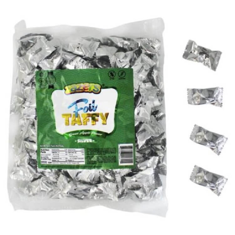 Zazers Silver Foiled Sour Green Apple Candy: 1LB Bag 