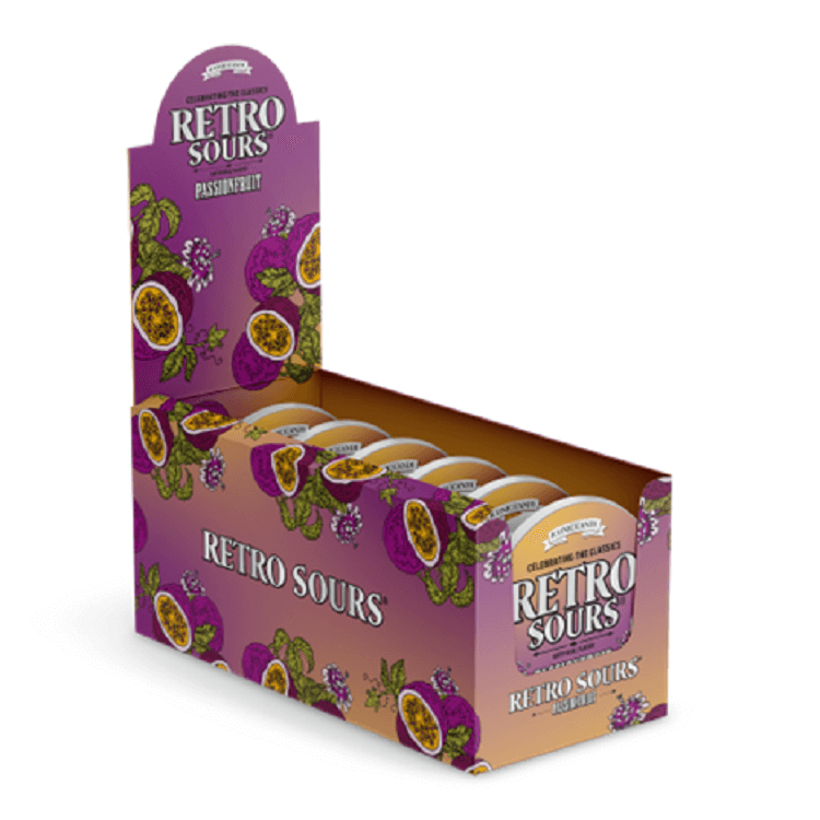Iconic Candy Retro Sours Passionfruit Candy Tins  Iconic Candy Retro Sours Passionfruit Candy Tins