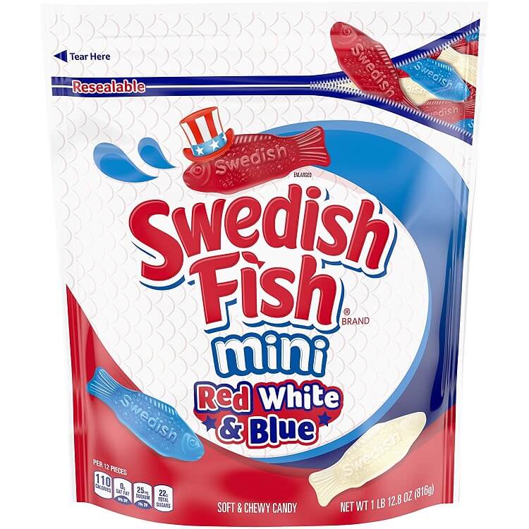 Red, White, and Blue Swedish Fish ~ 1.8lb. bag 