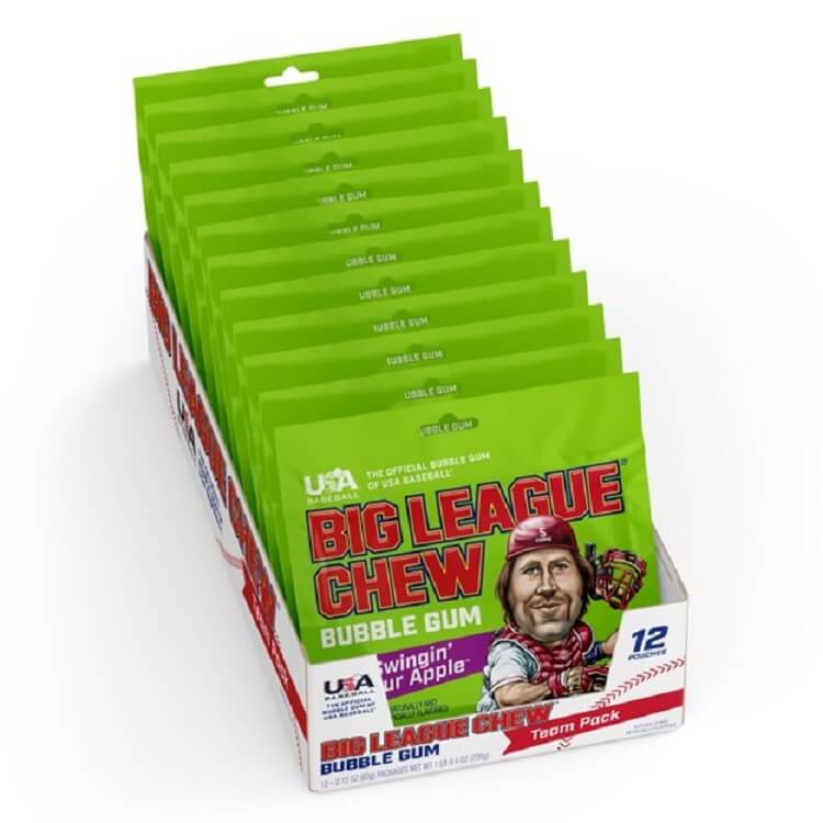 Big League Chew Sour Apple ~ 12 - 2.12oz Pouches