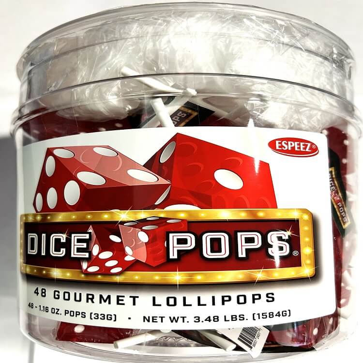 Red Dice Lollipops in Bucket-48 Count