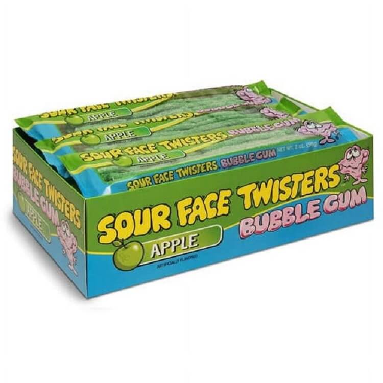 Face Twisters Sour Apple Gum Straws 