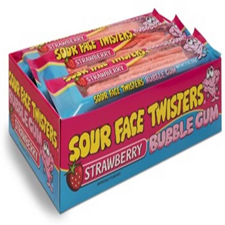 Face Twisters Sour Strawberry Gum Straws