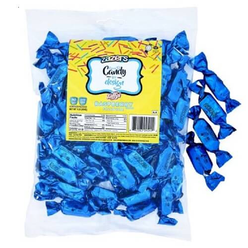 Zazers Blue Foiled Raspberry Candy: 1LB Bag  Zazers Blue Foiled Raspberry Candy: 1LB Bag