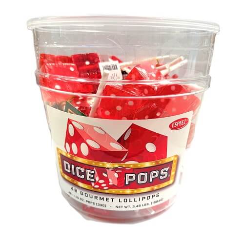 Red Dice Lollipops in Bucket-48 Count